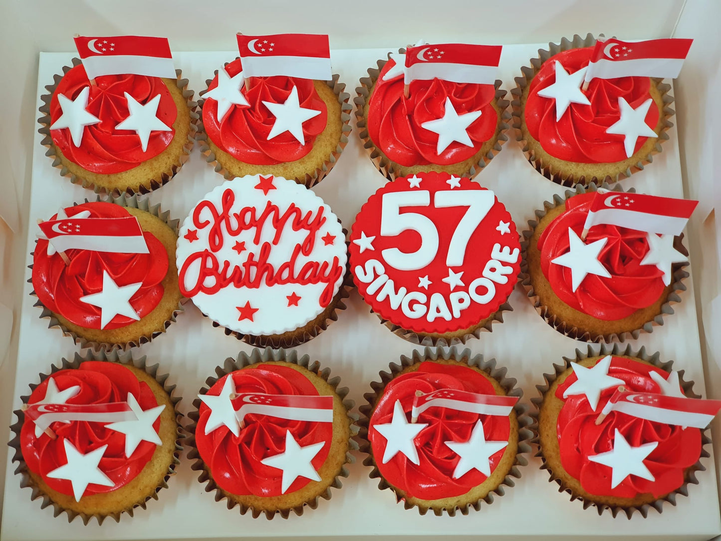 SG National Day Cupcakes (Box of 12) - Happy Birthday Singapore - Cuppacakes.com.sg Singapore