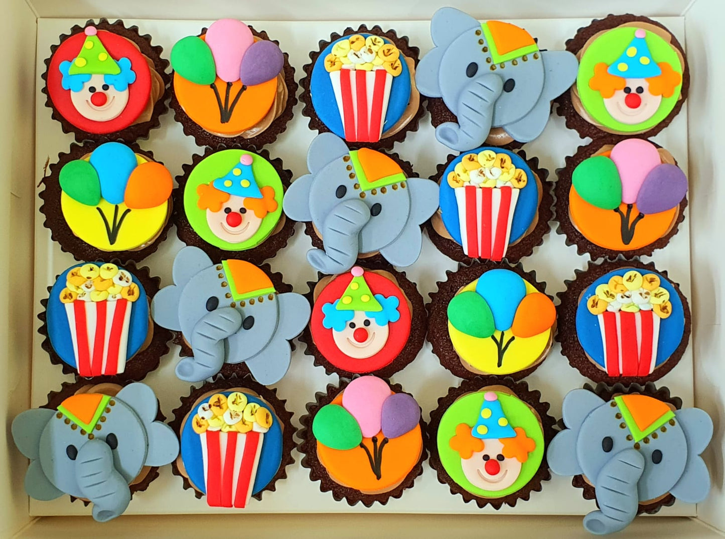 Circus Themed Mini Cupcakes (Box of 20) - Cuppacakes.com.sg Singapore