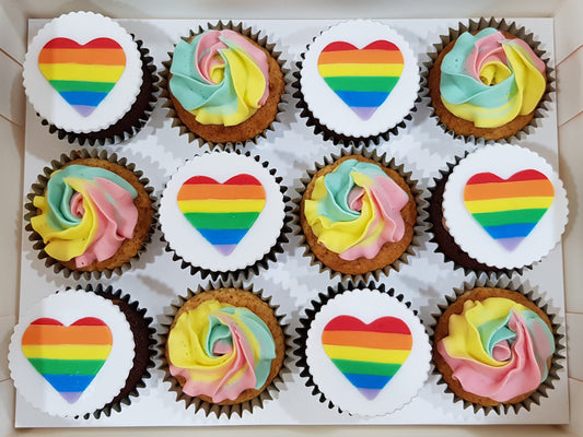 Rainbow Hearts Cupcakes (Box of 12) - Cuppacakes - Singapore's Very Own Cupcakes Shop